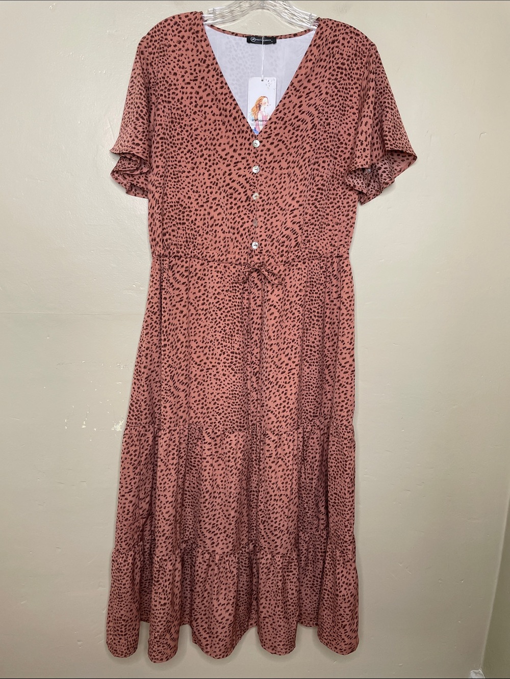 Woven Heart Rust Spot Button-Front Maxi Dress